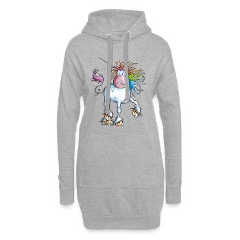 Regenbogen Einhorn - Hoodie-Kleid - Grau meliert - Vorne