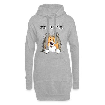 Neugieriger Sheltie - Hoodie-Kleid - Grau meliert - Vorne