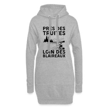 Humour pêche truite - Sweat-shirt à capuche long Femme - gris chiné - Devant