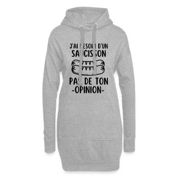 Humour saucisson - Sweat-shirt à capuche long Femme - gris chiné - Devant