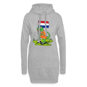 Hollande drapeau dinosaure rex football - Sweat-shirt à capuche long Femme - gris chiné - Devant