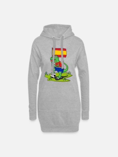 Spanien Flagge Dinosaurier Rex Fußball - Hoodie-Kleid - Grau meliert