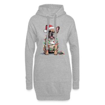 Bulldog festif avec des lumières de Noël - Sweat-shirt à capuche long Femme - gris chiné - Devant
