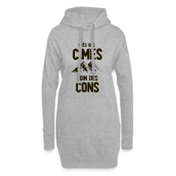 Près des cimes, loin des cons - Sweat-shirt à capuche long Femme - gris chiné - Devant