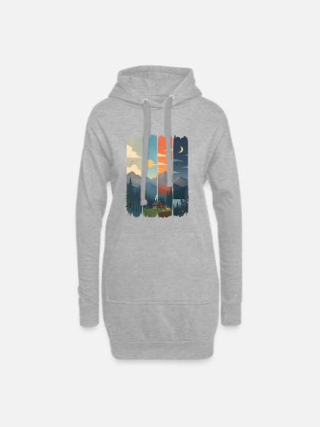 Horizons in four mountain panels - Hoodie Dress - heather grey