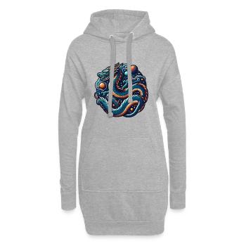 Kosmischer Drache und Planetenkugeln - Hoodie-Kleid - Grau meliert - Vorne