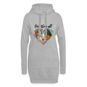 Tiere und Blumenherz - Hoodie-Kleid - Grau meliert - Vorne