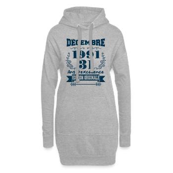 décembre 1991 Edition original | Vintage 1991 - Sweat-shirt à capuche long Femme - gris chiné - Devant