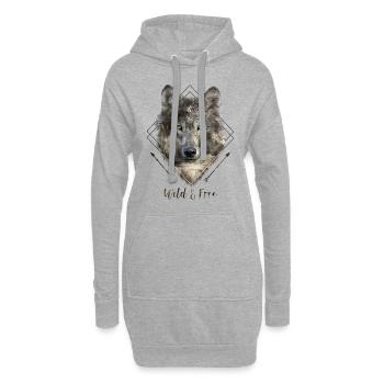 Wild & Free Wolf / Boho / Geometric - Hoodie-Kleid - Grau meliert - Vorne