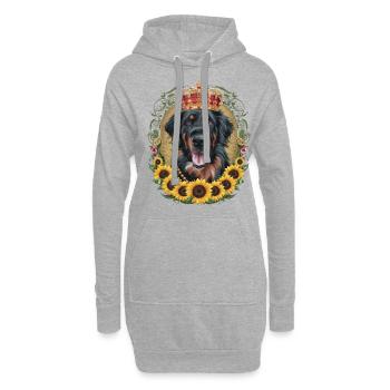 Leonberger Hund mit Krone und Sonnenblumen - Hoodie-Kleid - Grau meliert - Vorne