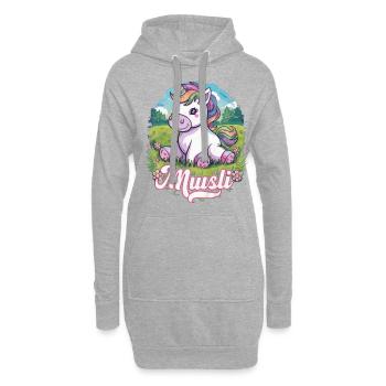Kawaii Einhorn auf Blumenwiese - Hoodie-Kleid - Grau meliert - Vorne