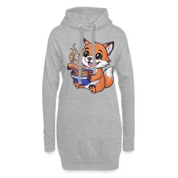 Kawaii Fuchs mit Ramen Nudelsuppe - Hoodie-Kleid - Grau meliert - Vorne