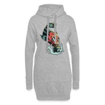 Fisch mit Gasmaske | Fish with gas mask - Hoodie-Kleid - Grau meliert - Vorne