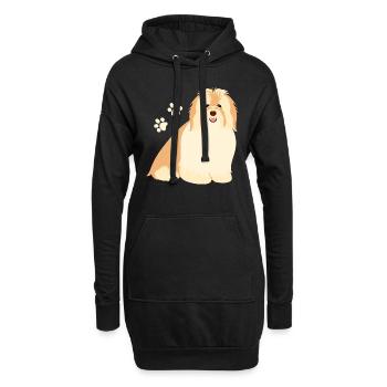 Heureux, chien bichon havanais - Sweat-shirt à capuche long Femme - noir - Devant