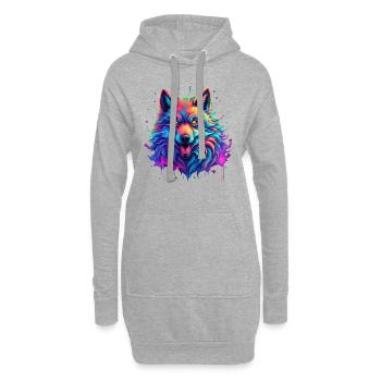 Loup Pop Art - Sweat-shirt à capuche long Femme - gris chiné - Devant