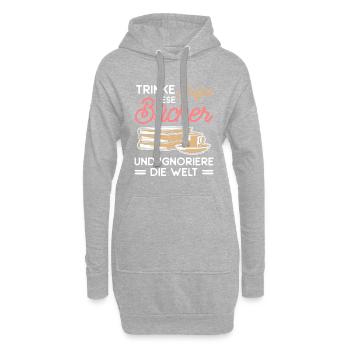 Trinke Kaffee Lese Bücher Und Ignoriere Die Welt - Hoodie-Kleid - Grau meliert - Vorne