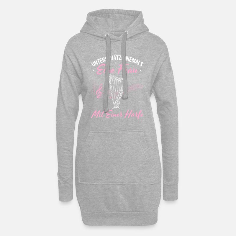 Unterschätze Niemals Eine Frau Mit Einer Harfe - Hoodie-Kleid - Grau meliert