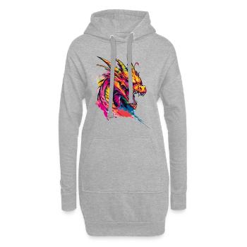 Dragon Coloré Fantaisie Magie Mysticisme Mythologie Art - Sweat-shirt à capuche long Femme - gris chiné - Devant