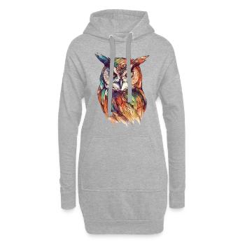 hibou aigle hibou hibou oiseau de nuit oiseau animal nuit lune nature - Sweat-shirt à capuche long Femme - gris chiné - Devant