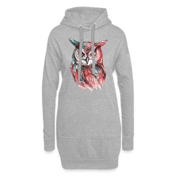 hibou aigle hibou hibou oiseau de nuit oiseau animal nuit lune nature - Sweat-shirt à capuche long Femme - gris chiné - Devant