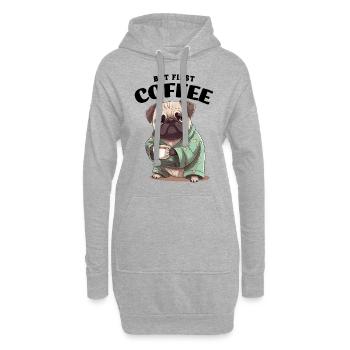 Café Carlin Chien Mais Premier Café Dire Drôle - Sweat-shirt à capuche long Femme - gris chiné - Devant