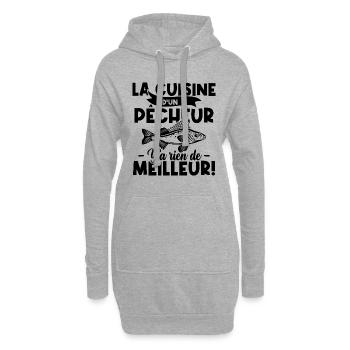 La cuisine d'un pêcheur, Humour cadeau pêcheur - Sweat-shirt à capuche long Femme - gris chiné - Devant