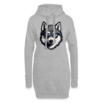 Husky mit Sonnenbrille - Hoodie-Kleid - Grau meliert - Vorne