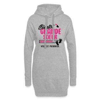 Bientôt Grande soeur veuillez patienter - Sweat-shirt à capuche long Femme - gris chiné - Devant