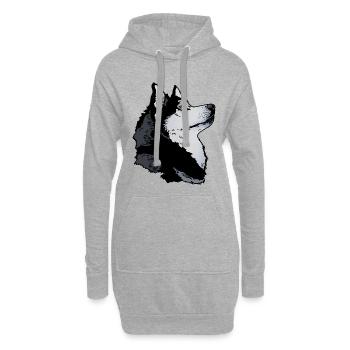 Tête de husky - Sweat-shirt à capuche long Femme - gris chiné - Devant