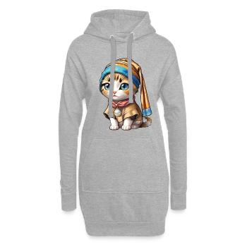 Kätzchen mit Perle - Hoodie-Kleid - Grau meliert - Vorne