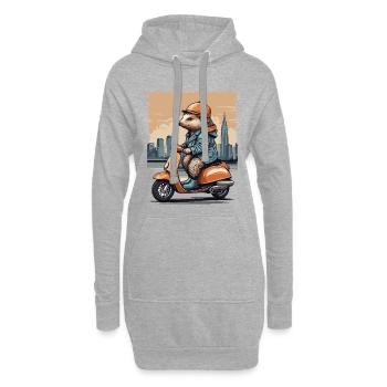 Hérisson mignon sur scooter - Sweat-shirt à capuche long Femme - gris chiné - Devant