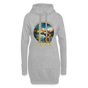 Schweden - lasst mich durch - Elch - Hoodie-Kleid - Grau meliert - Vorne