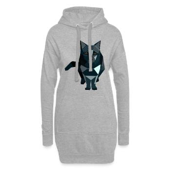 Geometrische Katze im Obsidianstil - Hoodie-Kleid - Grau meliert - Vorne