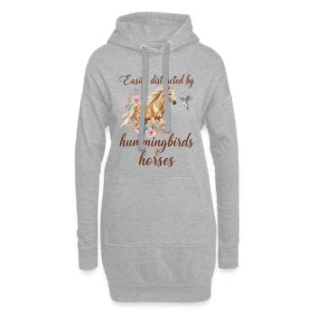 Colibris Et Chevaux Équitation Équestre Cavalier - Sweat-shirt à capuche long Femme - gris chiné - Devant