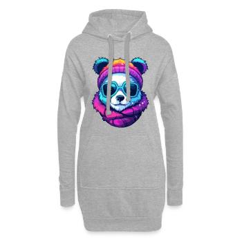 Style Ours Arc-en-ciel néon de style Street portant des lunettes de soleil - Sweat-shirt à capuche long Femme - gris chiné - Devant