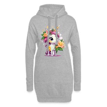 Unicorn mit Blumenkranz – Pastellfarben - Hoodie-Kleid - Grau meliert - Vorne