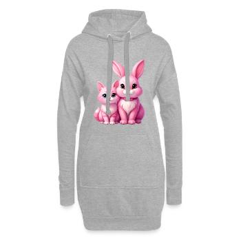 Rosa Hase und Katze als Plüschtiere - Hoodie-Kleid - Grau meliert - Vorne