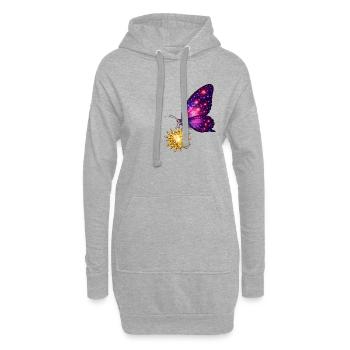 Soleil doré et papillon de l’espace. - Sweat-shirt à capuche long Femme - gris chiné - Devant