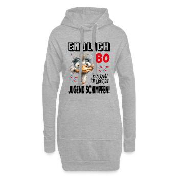 Endlich 80: Strauß Vogel Geburtstag Birthday - Hoodie-Kleid - Grau meliert - Vorne
