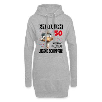 Endlich 50: Strauß Vogel Geburtstag Birthday - Hoodie-Kleid - Grau meliert - Vorne