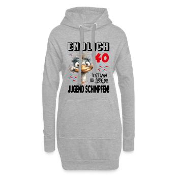 Endlich 40: Strauß Vogel Geburtstag Birthday - Hoodie-Kleid - Grau meliert - Vorne