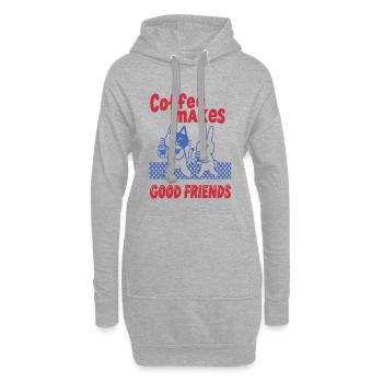 Kaffee macht gute Freunde – Katzen & Häschen - Hoodie-Kleid - Grau meliert - Vorne