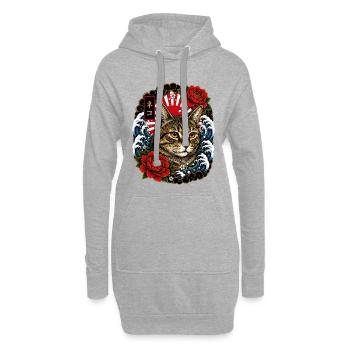 Katze im japanischen Irezumi Tattoo Stil - Hoodie-Kleid - Grau meliert - Vorne