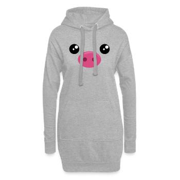 Schwein Gesicht - Pig Ferkel Kostüm Halloween Tier - Hoodie-Kleid - Grau meliert - Vorne
