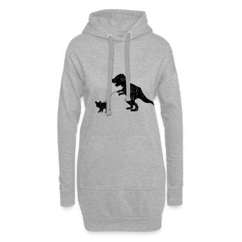 T-Rex and French Buldog go for a walk - Hoodie Dress - heather grey - Front