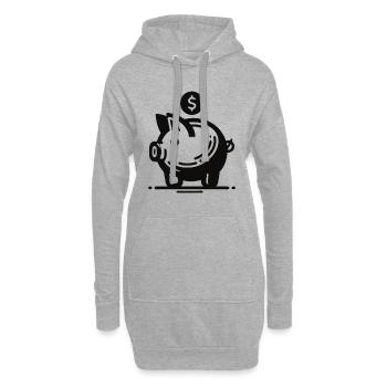 Lustiges Sparschwein – Geld sparen mit Humor - Hoodie-Kleid - Grau meliert - Vorne