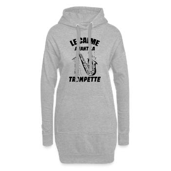 Le Calme Avant La Trompette Humourj Eu De Mots - Sweat-shirt à capuche long Femme - gris chiné - Devant