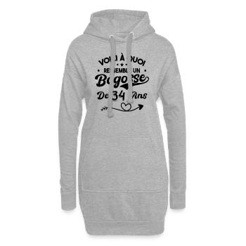 Bogosse 34 ans Cadeau Humour Anniversaire 34 ans - Sweat-shirt à capuche long Femme - gris chiné - Devant
