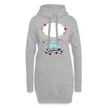 Hochzeitsauto mit Sprechblase in Turkis - Hoodie-Kleid - Grau meliert - Vorne