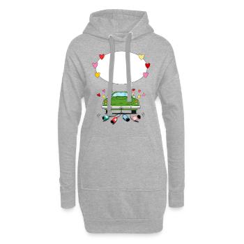 Hochzeitsauto mit Sprechblase in Grün - Hoodie-Kleid - Grau meliert - Vorne